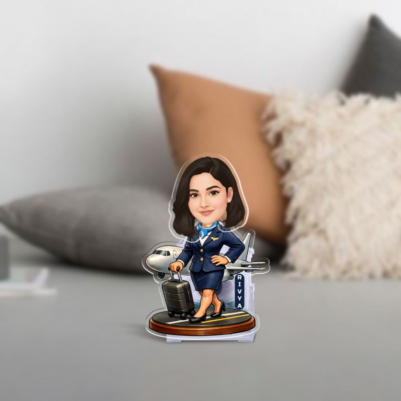 Personalized Gift for Air Hostess Booblehead Caricature for Girls Battery Powered Moving Head Feature Birthday Gift for Daughter, Sister, Mom & Lady Boss Tabletop Decor